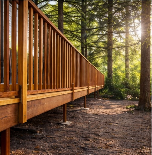 Wraparound porch and deck framed against a cedar forest — Arellano Framing LLC, Clark County WA